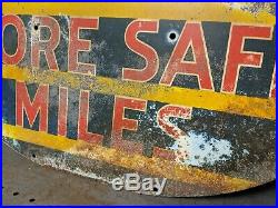BEAUTIFUL Vintage US Tires Sign MORE SAFE MILES Gas Oil Automotive Garage Sign