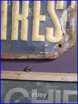 C. 1940s Original Vintage US Royal Tires Sign Metal Embossed Gas Oil AM7-46 RARE