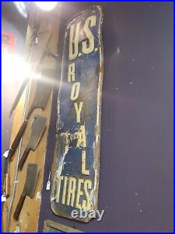 C. 1940s Original Vintage US Royal Tires Sign Metal Embossed Gas Oil AM7-46 RARE