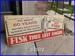 C. 1950s Original Fisk Tires Sign withchild Vintage Dealer Gas Oil Last Longer
