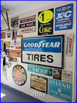 C. 1950s Original Vintage Ask About Gossco Tire Retreads Sign Metal Gas Oil Soda