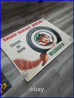 C. 1950s Original Vintage Cities Service Gas Sign Eager Beaver Tires Milemaster