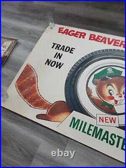 C. 1950s Original Vintage Cities Service Gas Sign Eager Beaver Tires Milemaster