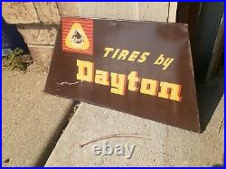 C. 1950s Original Vintage Dayton Tires Sign Thorobred Metal Dealer Gas Oil RARE