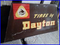 C. 1950s Original Vintage Dayton Tires Sign Thorobred Metal Dealer Gas Oil RARE