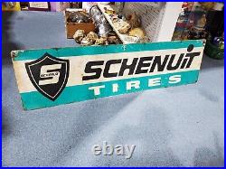 C. 1950s Original Vintage Schenuit Tires Sign Metal Dealer HUGE! Gas Oil Stout Co