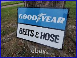 C. 1960s Original Vintage Goodyear Tires Sign Metal Dealer Belts Hoses Gas Oil