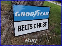 C. 1960s Original Vintage Goodyear Tires Sign Metal Dealer Belts Hoses Gas Oil