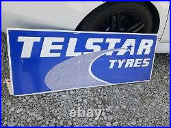 C. 1960s Original Vintage Telstar Tyres Tires Sign Metal Embossed Dealer Gas Oil