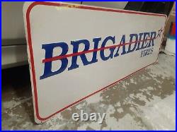 C. 1970s Original Vintage Brigadier Tires Sign Metal Embossed Gas Oil Goodyear