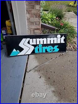 C. 1970s Original Vintage Summit Tires Sign Metal Embossed Colorado Mountain Gas