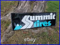 C. 1970s Original Vintage Summit Tires Sign Metal Embossed Gas Oil Firestone Soda