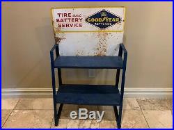 Display Sign Goodyear Batteries, Tire & Battery Service Blue Vintage Man Cave