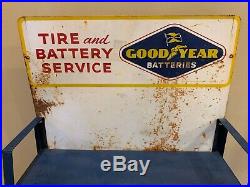 Display Sign Goodyear Batteries, Tire & Battery Service Blue Vintage Man Cave