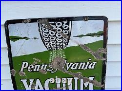 EARLY 1900's Vintage PENNSYLVANIA VACUUM CUP TIRES Sign PORCELAIN Gas Oil AUTO