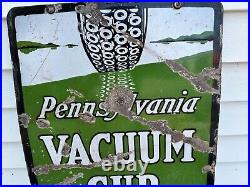 EARLY 1900's Vintage PENNSYLVANIA VACUUM CUP TIRES Sign PORCELAIN Gas Oil AUTO