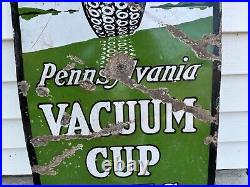 EARLY 1900's Vintage PENNSYLVANIA VACUUM CUP TIRES Sign PORCELAIN Gas Oil AUTO