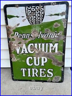 EARLY 1900's Vintage PENNSYLVANIA VACUUM CUP TIRES Sign PORCELAIN Gas Oil AUTO