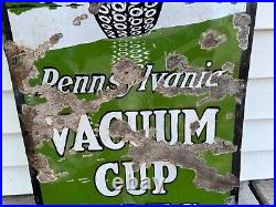 EARLY 1900's Vintage PENNSYLVANIA VACUUM CUP TIRES Sign PORCELAIN Gas Oil AUTO