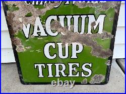 EARLY 1900's Vintage PENNSYLVANIA VACUUM CUP TIRES Sign PORCELAIN Gas Oil AUTO