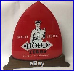 Extremely Rare Vtg Hood Tires Reverse Glass Sign Store Display Advertising