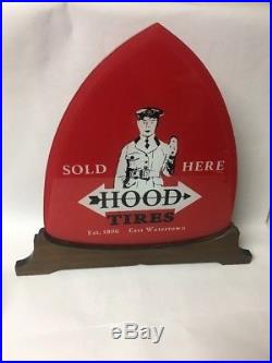 Extremely Rare Vtg Hood Tires Reverse Glass Sign Store Display Advertising