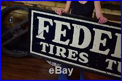 Federal Tires Vintage Early Sign Tin Wood Framed Gas Station Oil Advertising WOW