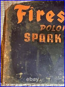 Firestone Spark Plugs Sign Original Vintage 1940 Radioactive Polonium Scarce