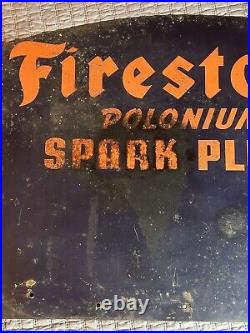 Firestone Spark Plugs Sign Original Vintage 1940 Radioactive Polonium Scarce