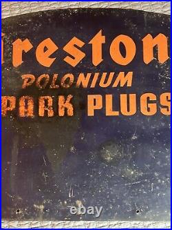 Firestone Spark Plugs Sign Original Vintage 1940 Radioactive Polonium Scarce