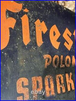 Firestone Spark Plugs Sign Original Vintage 1940 Radioactive Polonium Scarce