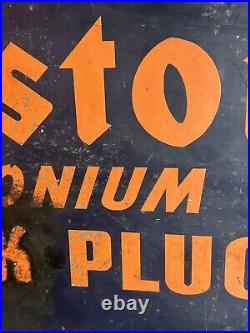 Firestone Spark Plugs Sign Original Vintage 1940 Radioactive Polonium Scarce