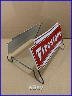 Firestone Tire Stand Sign Vintage Metal Garage Shop Decor Gas Oil Man Cave NOS