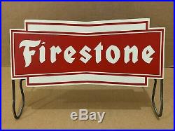 Firestone Tire Stand Sign Vintage Metal Garage Shop Decor Gas Oil Man Cave NOS