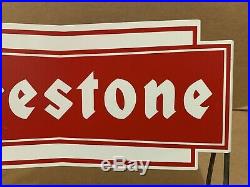 Firestone Tire Stand Sign Vintage Metal Garage Shop Decor Gas Oil Man Cave NOS