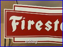 Firestone Tire Stand Sign Vintage Metal Garage Shop Decor Gas Oil Man Cave NOS