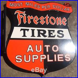 Firestone Tire Vintage Porcelain Flange Sign Double Sided Very Nice