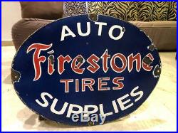Firestone Tires Oval Vintage Porcelain Sign Husky, Gas, Pegasus, Gargoyle, LARGE