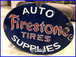 Firestone Tires Oval Vintage Porcelain Sign Husky, Gas, Pegasus, Gargoyle, LARGE