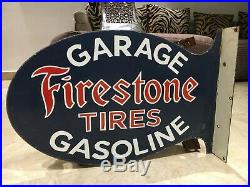 Firestone Tires Vintage Porcelain Sign Gargoyle, Gas, Oil, Pegasus, 2 Sided Flange