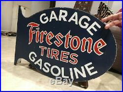 Firestone Tires Vintage Porcelain Sign Gargoyle, Gas, Oil, Pegasus, 2 Sided Flange