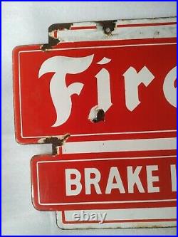 Firestone Tyre Break Lining Service Cutout Sign Vintage Porcelain Enamel Sign