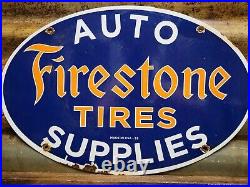 Firestone Vintage Porcelain Sign 1953 Tires Car Truck Automobile Supplies Oval