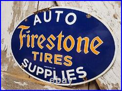 Firestone Vintage Porcelain Sign 1953 Tires Car Truck Automobile Supplies Oval