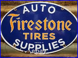 Firestone Vintage Porcelain Sign 1953 Tires Car Truck Automobile Supplies Oval