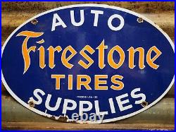 Firestone Vintage Porcelain Sign 1953 Tires Car Truck Automobile Supplies Oval