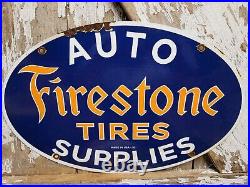 Firestone Vintage Porcelain Sign 1953 Tires Car Truck Automobile Supplies Oval