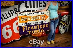 Firestone Vintage tin EARLY Advertising Tire Gas Station Service Garage Arrow