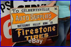 Firestone Vintage tin EARLY Advertising Tire Gas Station Service Garage Arrow