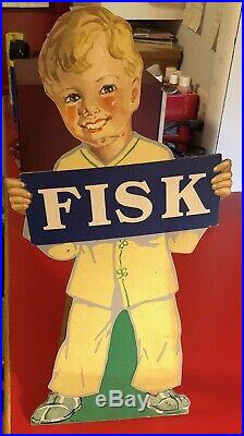 Fisk Tire Sign Boy Gas Oil Automotive 1950s Advertising 19 Vintage